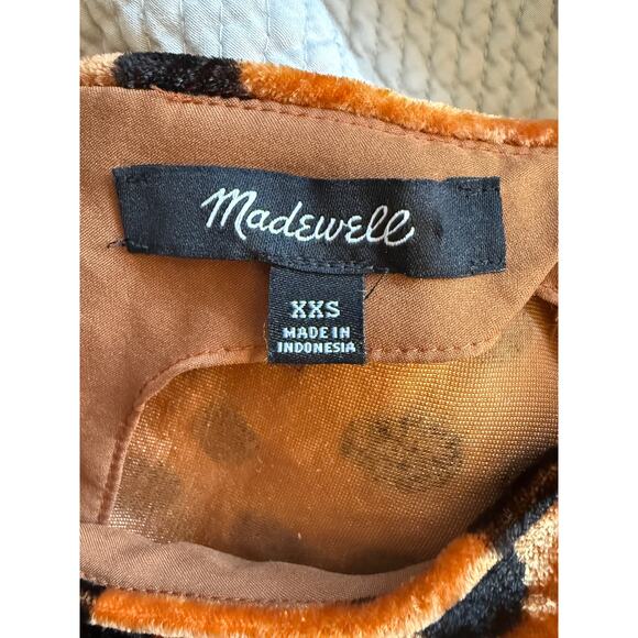 Madewell Burnt Orange Velvet Animal Print Polka Dot Ruffle Sleeve Blouse XXS - Picture 2 of 7